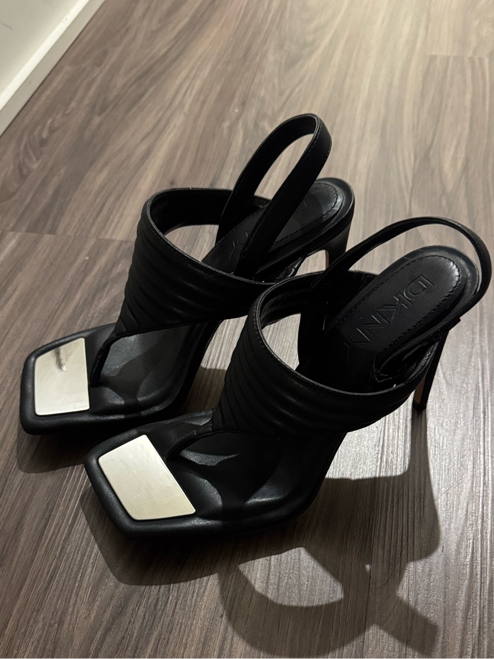 DKNY Black Slingback Heeled Sandals with Silver Toe Plate